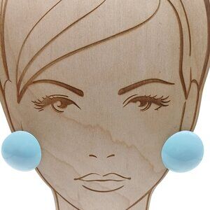 Vintage Large Round Baby Blue Enamel Stud Earrings